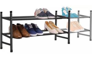 lot 10105 image: Knight 2 Tier Shoe Rack Black Extendable & Stackable  Holds 12 Pairs of Shoes  Idea Storage  Home, Office, Conservatory, Hall  L 24.5-44 H 13.75 W 9