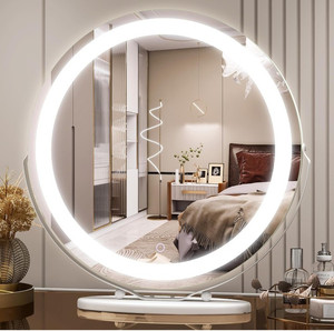 lot 10109 image: Vierose 20 inch Large Vanity Makeup Mirror with Lights, 3 Color Lighting Modes  Round Lighted Up Makeup Mirror with Dimming LED Halo for Dressing Room & Bedroom Tabletop, Touch Control (White)