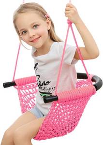 lot 10114 image: Hand-Knitting Toddler Swing, Swing Seat for Kids with Adjustable Ropes, Little tikes Swing Set, for Outdoor Indoor, Playground, Backyard (Pink)