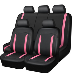 lot 10120 image: CAR PASS Universal Leather Car Seat Covers Full Set, Waterproof Durable Faux Leather Seat Covers 5 Seats Protector, Rear with Zipper, Airbag, Fit for Women SUV Truck Sedan Vehicle Auto Black and Pink