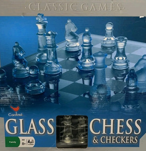 lot 11004 image: Premier Edition Solid Glass Chess & Checker Set. 14 Smoked Glass Playing Board with Clear & Frosted Chess Pieces