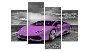 lot 11103 image: Car Poster Black and White Wall Art 4 Pieces Purple Sports Car Large Canvas Art Pictures for Boys Room Bedroom Living Room Office Decor