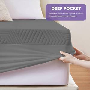 lot 12000 image: 3 Inch Cal King Memory Foam Mattress Topper, Ventilated Foam Topper with Cooling Cover, Mattress Pad with 18 Deep Pocket, Grey