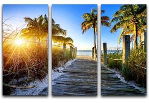 lot 12001 image: Way to the Beach Wall Art for Living Room, Bedroom 3 Panel Canvas Prints Picture. Ready to Hang 16 x 32