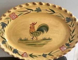 lot 12011 image: Rooster Platter Yellow Oval Serving Dish 14.5 X 10.5