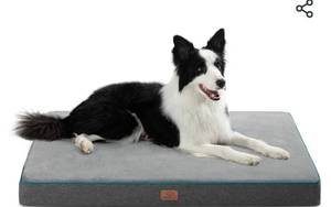 lot 12022 image: Bedsure Memory Foam Dog Bed for Extra Large Dogs - Orthopedic Waterproof Dog Bed for Crate with Removable Washable Cover and Nonskid Bottom - Plush Flannel Fleece Top Pet Bed, Grey