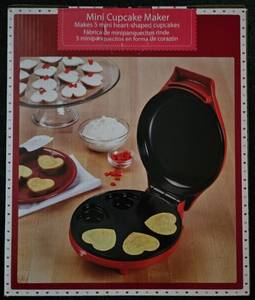 lot 12030 image: Mini Cupcake Maker, Heart-shaped Cupcakes, Makes 5 At A Time, Brand New.