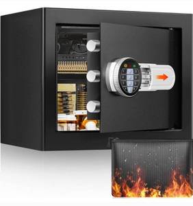 lot 27528 image: 1.0 Cubic Foot Personal Safe for Home Use, Fireproof Combination Safe with Silent Mode Keypad and Spare Keys, Fire Proof Safe Box for Firearm Cash Jewelry Medicine Documents