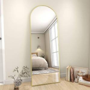 lot 27625 image: Koonmi Full Length Mirror, 64x 21 Arched Gold Mirror Full Length, Standing Hanging or Leaning Full Body Mirror with Aluminum Alloy Frame for Living Room and Bedroom