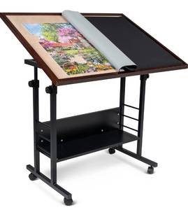 lot 27738 image: Becko US 1500 Piece Tilting Puzzle Table with Cover Mat & Legs, Jigsaw Puzzle Board with 5 Tilt Angle & Height Adjustment, Portable & Movable Tables with Storage for Adults, Enclosed with 4 Wheels