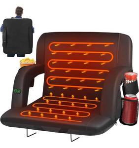 lot 27743 image: Dual-Sided Heated Stadium Seat for Bleachers with Back Support, 3 Levels Heating Stadium Seating for Bleachers Seat with Backrest, 5 Pockets Portable Stadium Chair for Outdoor (Black)
