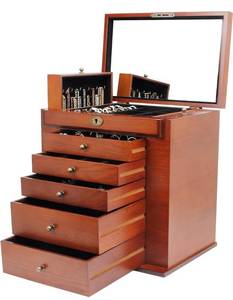 lot 27864 image: Homde Large Wooden Jewelry BoxCabinetArmoire with Lock for Women Girls Ring Necklace