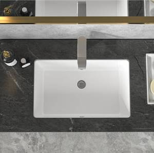 lot 27911 image: Undermount Bathroom Sink - Sarlai 21 x 13 inch Rectangular Vessel Sink Undermount Modern White Ceramic Rectangle Sink, Vanity Sink Art Basin with Overflow, Interior Bowl Size 18.9x11.8x4.75