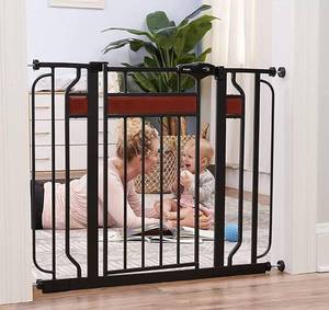 lot 35081 image: Regalo Home Accents Extra Wide Walk Thru Baby Gate, Includes Decor Hardwood, 4-Inch Extension Kit, 4-Inch Extension Kit, 4 Pack of Pressure Mount Kit and 4 Pack of Wall Cups and Mounting Kit