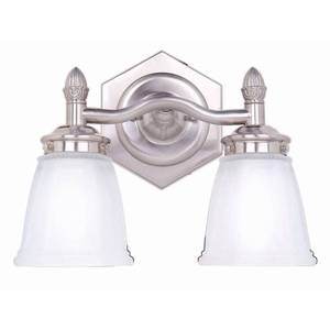 lot 35170 image: 2-Light Brushed Nickel Vanity Light with Etched Glass Shades