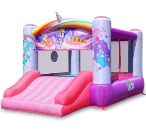 lot 12021 image: Action Air Bounce House, Pink Inflatable Bouncer with Flying Unicorn, Princess Bouncy House for Kids