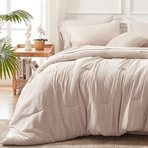 lot 1757 image: UNILIBRA Bed in a Bag King Size 7 Pieces - Taupe King Comforter Set Soft for All Seasons - Cationic Dyeing Bedding Comforter Sets with Comforter, Flat Sheet, Fitted Sheet, Pillowcases & Shams