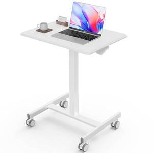 lot 1760 image: Sweetcrispy Mobile Small Stading Desk - Sit Stand Desk, Portable Rolling Laptop Desk with Lockable Wheels, Computer Workstations, Adjustable Height, White