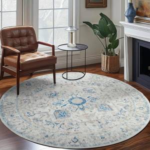 lot 1762 image: jinchan Round Rug 8ft Washable Rug Area Rug Vintage Rug Indoor Floor Cover Distressed Light Blue Carpet Multi Circle Rug 8 Round Thin Rug Accent Rug for Kitchen Living Room Bedroom Dining Room