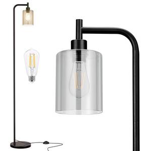 lot 1764 image: Ziisee Floor Lamp for Living Room - Standing Lamp with Glass Lampshade, Modern Floor Lamp with LED Bulb. Bright Industrial Floor Lamp for Bedroom, Black Tall Lamp for Office(Light Bulb Included)