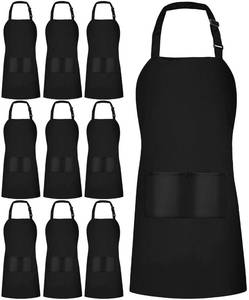 lot 1766 image: Utopia Kitchen Adjustable Bib Apron (10-Pack) Water Oil Resistant Chef Cooking Kitchen Mens Womens Waitress Server Work Aprons with Pockets (Black)