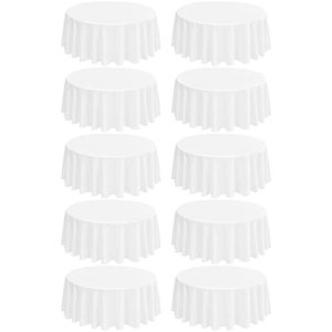 lot 1771 image: REWOMC 10 Pack Round Tablecloths - 108 Inch, White Polyester Table Cover for Round Table, Stain and Wrinkle Resistant Washable Fabric Table Cloth, Polyester Tablecloth for Wedding Banquet Parties