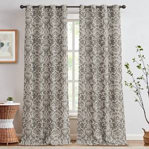 lot 1772 image: jinchan Room Darkening Curtains for Bedroom Grey Damask Patterned Curtains 96 Inches Long for Living Room Baroque Style Linen Textured Drapes Medallion Window Treatments Grommet Top 2 Panels Set