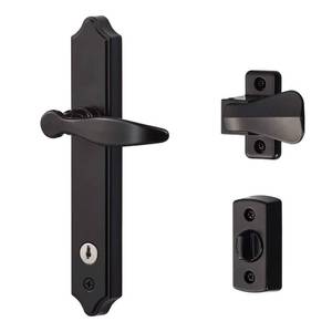lot 1780 image: Ideal Security Matte Black Storm Door Handle with Lock and Key for 1 to 2-18 inches Thick Doors (Black, 2 Post)