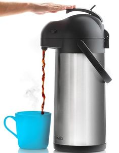 lot 1791 image: Coffee Carafe with Pump - 102oz  3L Airpot 12 Hours Large Carafe Hot Cocoa Dispenser for Parties-Hot Water Dispenser, Tea Flask-Insulated Stainless Steel Hot Beverage Dispenser-Thermal Carafe Air Pot