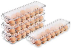 lot 1792 image: Utopia Home Egg Container For Refrigerator - 14 Egg Container With Lid & Handle, Egg Holder For Refrigerator, Egg Storage & Egg Tray (Clear), 2 full set with Lids, 1 misshapen but usable without lid