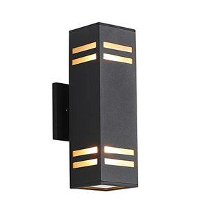lot 1802 image: Cerdeco Aluminum Modern Outdoor Wall Lamp,13 Exterior Up Down Light Fixture Sand Textured Black with 3-Sided Frosted Glasses UL Listed, 13Tall, 4x4