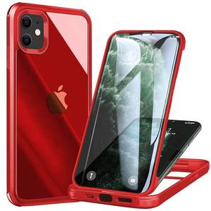 lot 1806 image: UBUNU Case for iPhone 12 Mini 5.4 inch, New Upgraded Dual Layer Full Body Protective Clear Phone Case with Built in Screen Protector, Red