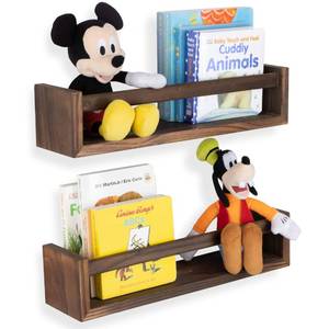 lot 1821 image: Wallniture Utah Wall Mount Kids Bookshelf Nursery Decor Floating Wall Shelf Photo Display Multiuse Toy Storage Organizer Burnt Wash Brown Set of 2