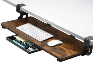 lot 1828 image: ETHU Keyboard Tray Under Desk, 26.77 X 11.81 Large Size Keyboard Tray with C Clamp-on Mount Easy to Install, Computer Keyboard Stand, Ergonomic Keyboard Tray for Home and Office