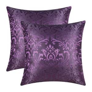 lot 1839 image: CaliTime Pack of 2 Throw Pillow Covers Cases for Couch Sofa Home Decoration Vintage Damask Floral Shining & Dull Contrast 18 X 18 Inches Deep Purple