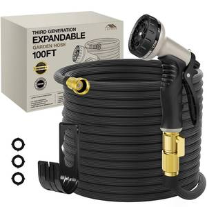 lot 1847 image: Lefree Garden Hose 100ft, Expandable Garden Hose Leak-Proof with 40 Layers of Innovative Nano Rubber,2024 VersionNew Patented, Lightweight, No-Kink Flexible Water Hose (Black)