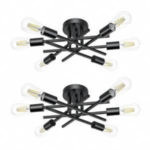 lot 1849 image: Lomoky Industrial 6-Light Semi Flush Mount Ceiling Light Fixture, Modern Matte Black Farmhouse Lighting, Rustic Sputnik Chandelier Ceiling Lamp for Kitchen Bedroom Hallway Entryway (2 Pack)