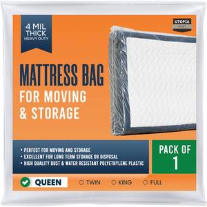 lot 1853 image: Utopia Home Mattress Bag for Moving Queen Size (Pack of 1), 4 Mil Thick Mattress Storage Bag, Plastic Mattress Cover, Fits Mattresses up to 14 Inches
