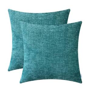 lot 1860 image: CaliTime Pack of 2 Cozy Throw Pillows for Couch Sofa Home Decoration Solid Dyed Soft Chenille 16 X 16 Inches Teal