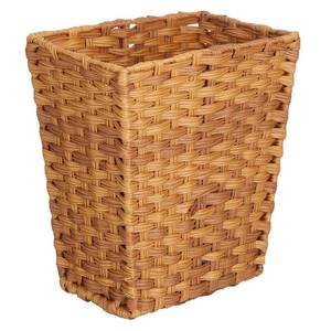lot 1867 image: mDesign Small Woven Trash Can - Slim Rectangular Waste Basket - Decorative Garbage Waste Bin for Bedroom, Bathroom, Kitchen, Home Office, Craft, Laundry, Utility Rooms, and Garage - Camel. 13T x 12L x 7.5W