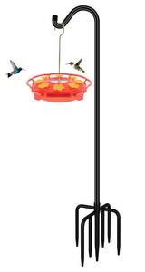 lot 1869 image: FEED GARDEN Upgrade Version Adjustable Shepherds Hook Bird Feeder Pole with 7 Prongs Base, 76 Inch Tall Heavy Duty Outdoor Garden Poles for Hanging Bird Feeders, Plant Baskets, Black (1 Pack)
