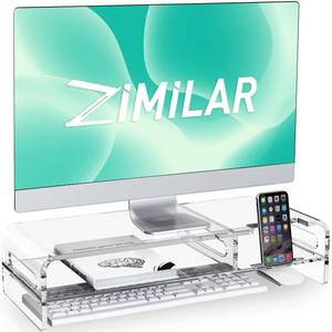 lot 1883 image: Zimilar 20-inch Large Acrylic Monitor Stand Riser, 2-tier Clear Monitor Riser, Acrylic Laptop Stand for Desk with Keyboard Storage and Built-in Phone Holder