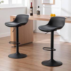 lot 1885 image: Fefances Bar Stools Set of 2,Modern Counter Height Bar Stools with Back and Soft Padded Seat, Adjustable Swivel Stool Chair for Kitchen Island Black. Minor Scuffs on Base of one Stool