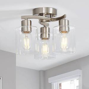 lot 1895 image: Eatich Brushed Nickel Ceiling Light Fixture, 3-Light Flush Mount Ceiling Light, Kitchen Light Fixtures with Clear Glass Shade, Modern Hallway Light Fixtures Ceiling Mount for Bedroom Entryway
