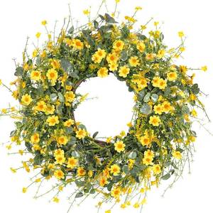 lot 1898 image: Sggvecsy Yellow Daisy Wreath 24 Inch Spring Summer Wreath Fake Silk Floral Wreath with Green Eucalyptus Leaves and Lavender for Front Door Window Wall Wedding Farmhouse Festival Decor