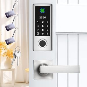 lot 1899 image: BEBASIA Fingerprint Door Lock with 2 Level Handles, Smart Door Lock, Door Locks with Keypads, Keyless Entry Door Lock with Handle, Front Door Lock Set Electronic Keypad Deadbolt (Black)