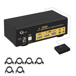 lot 1912 image: CKLau 2x2 USB 3.0 HDMI KVM Switch 2 Monitors 2 Computers with Cables Support 8K60Hz, 4K144Hz, Emulation EDID, Hotkey Switching, Digital Display