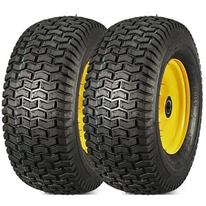 lot 1932 image: MaxAuto 2Pcs 16x6.50-8 Tire and wheel Replacement forJD Lawn Riding Mowers Garden Tractors, 4 Centered Hub with 1 Axle Bore,Yellow Rim. Comes with Various Spacer Bushing Options.