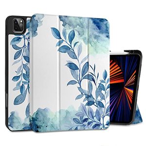lot 60376 image: DONGKE Case for 2022202120202018 iPad Pro 11 inch Gen 4321 - Slim Protective Case - Built in Pencil Holder Support Charging - Trifold Stand & SleepWake Cover - Watercolor Blue Floral