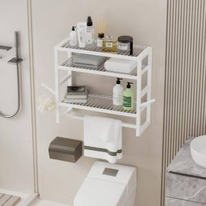 lot 60393 image: ohbambol Over The Toilet Storage Shelf Bathroom Organizer 3 Adjustable Layer AcrylicWhite